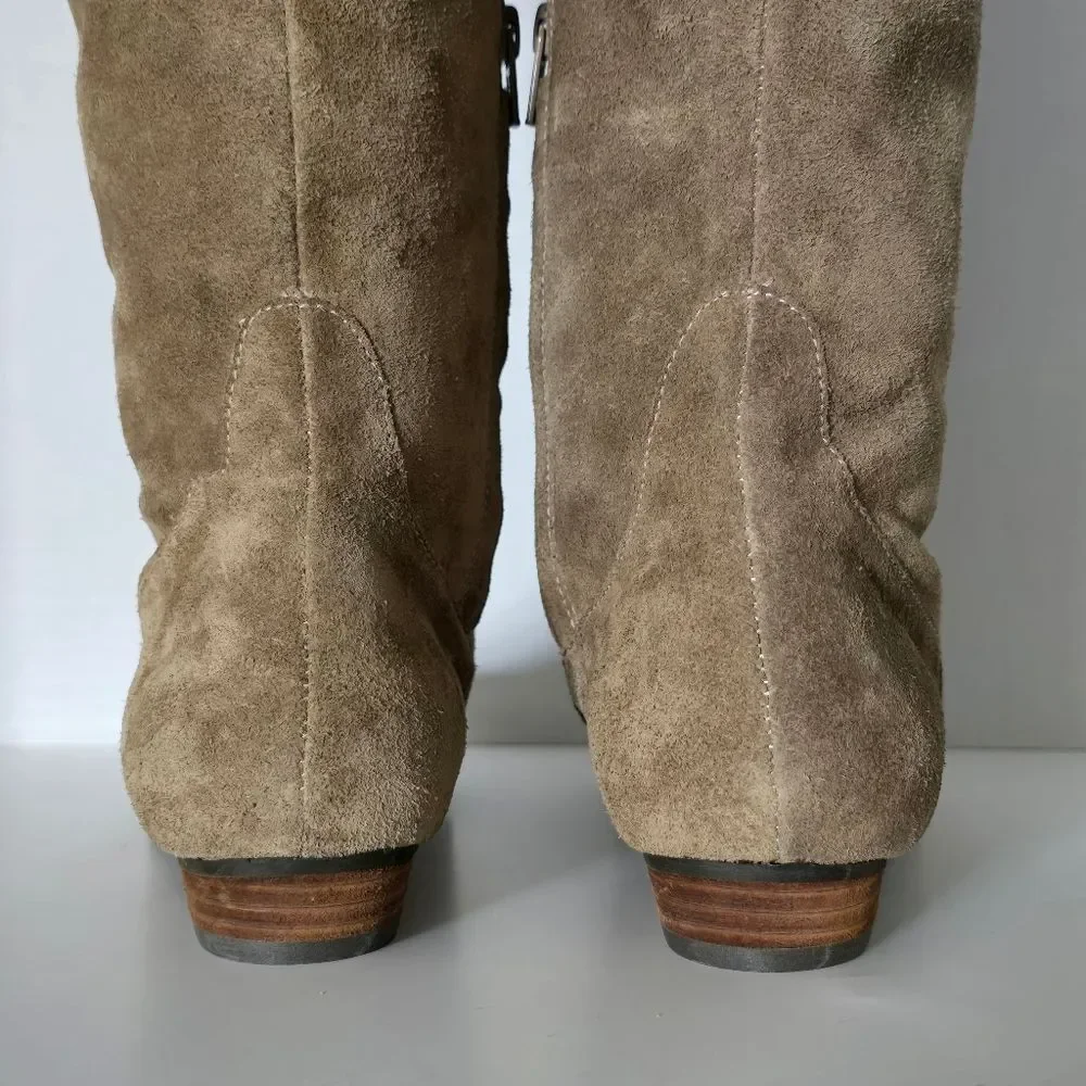 Array Womens Norwalk Taupe Suede Slouchy Mid-Calf Boots Size 6.5W